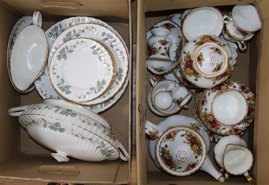 A Minton Greenwich pattern part dinner service and a Royal Albert Country Rose part service